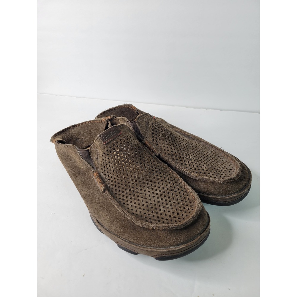 OluKai Oloa‎ Kohana Mens 10 Brown Perforated Suede Drop-In Heel Slip On Shoes